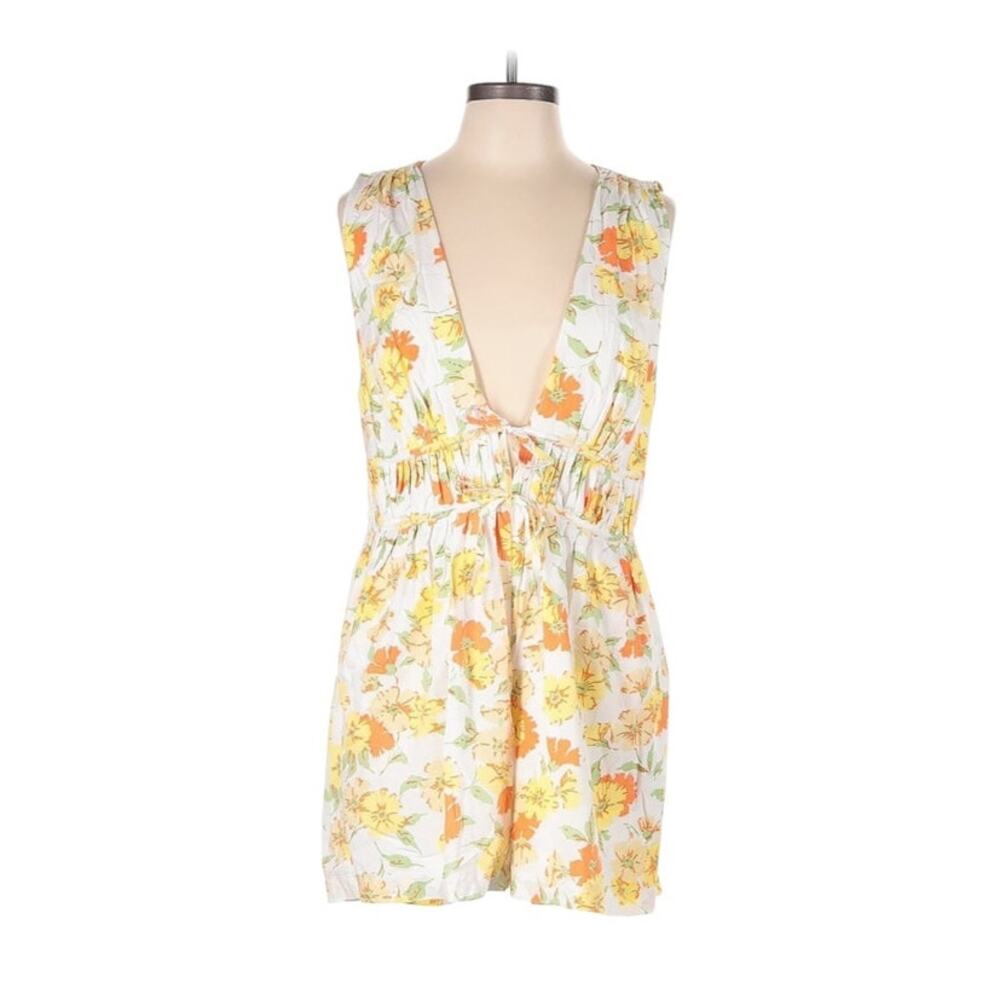 Faithfull the Brand Korita Mini Dress Women's L White Palermo Floral Summer NWT